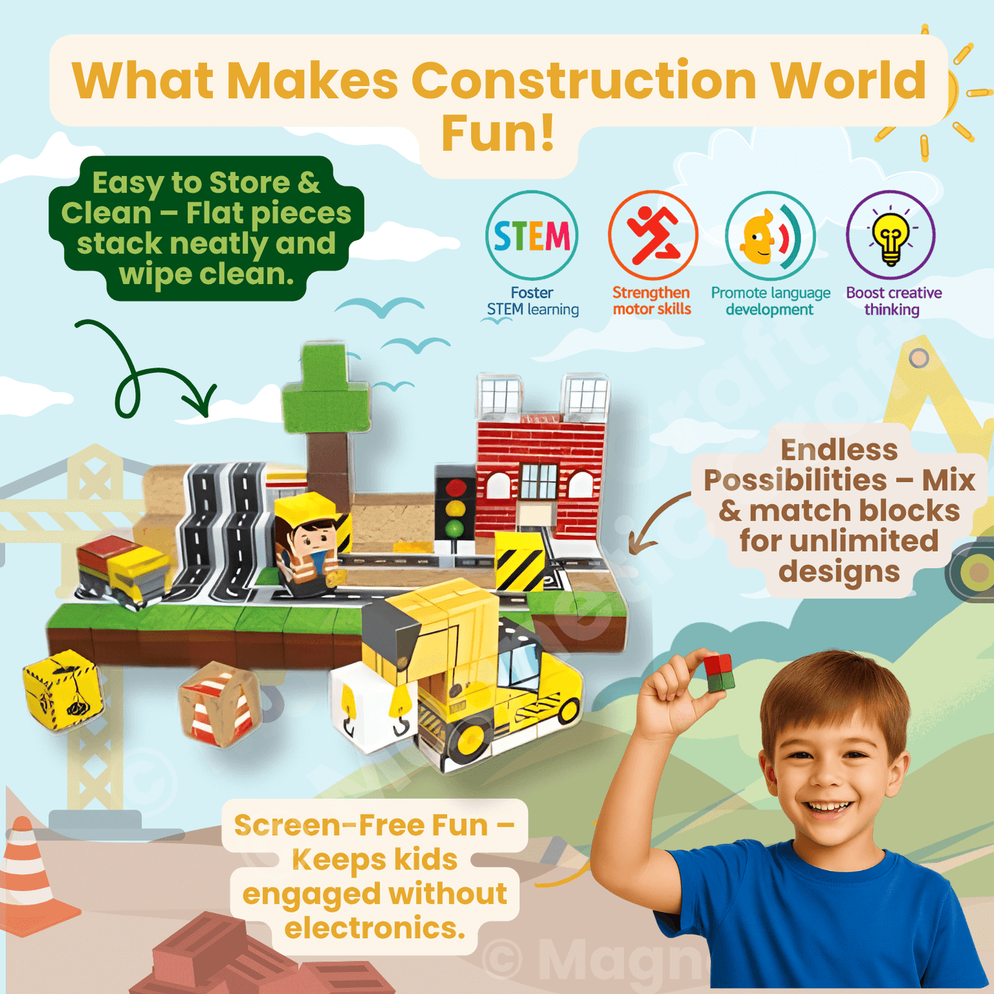 Magnetic Craft™ Construction World 100 PCS